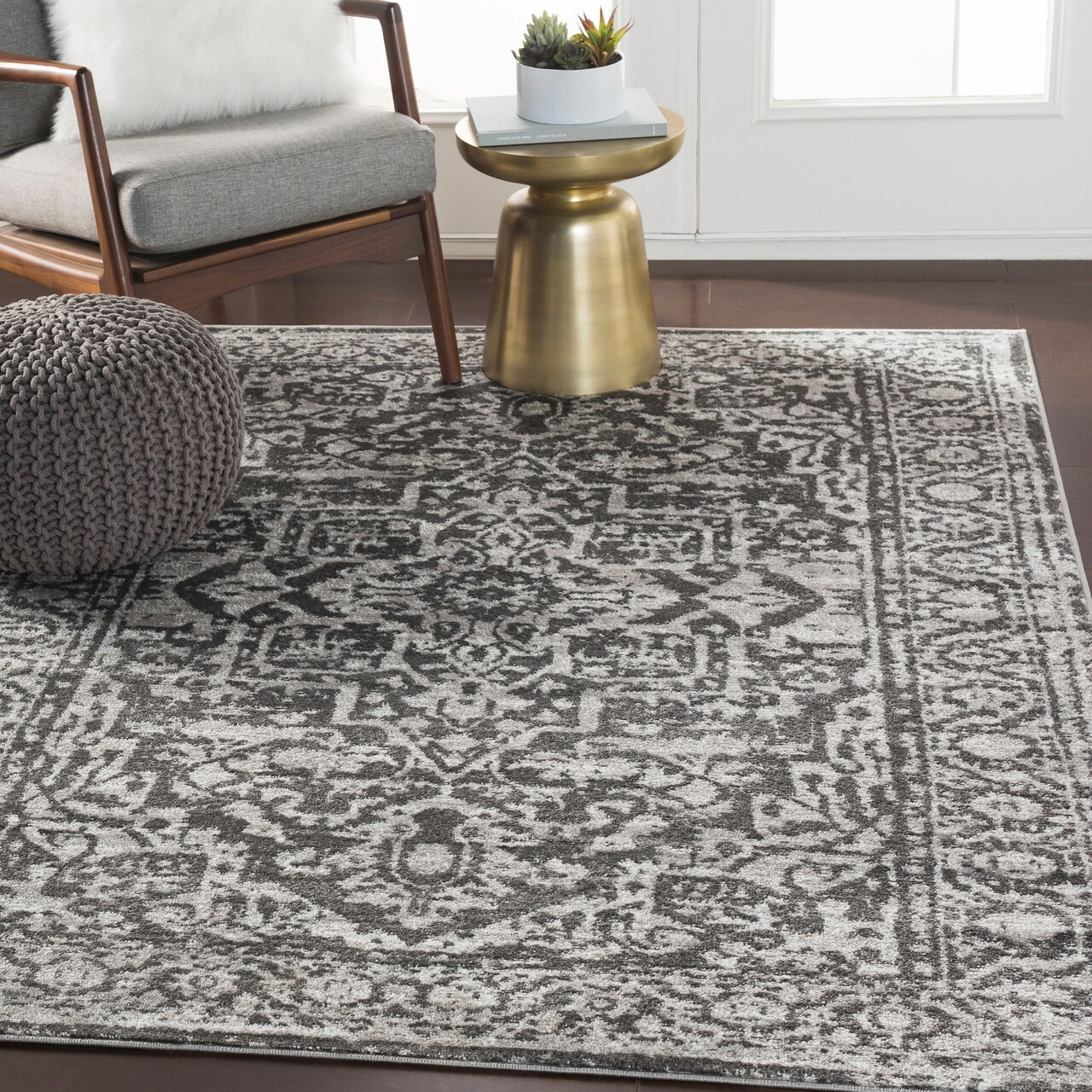 Tiwari Home 6'7" x 9' Rustic Gray Persian Rectangular Hand Woven Area Rug